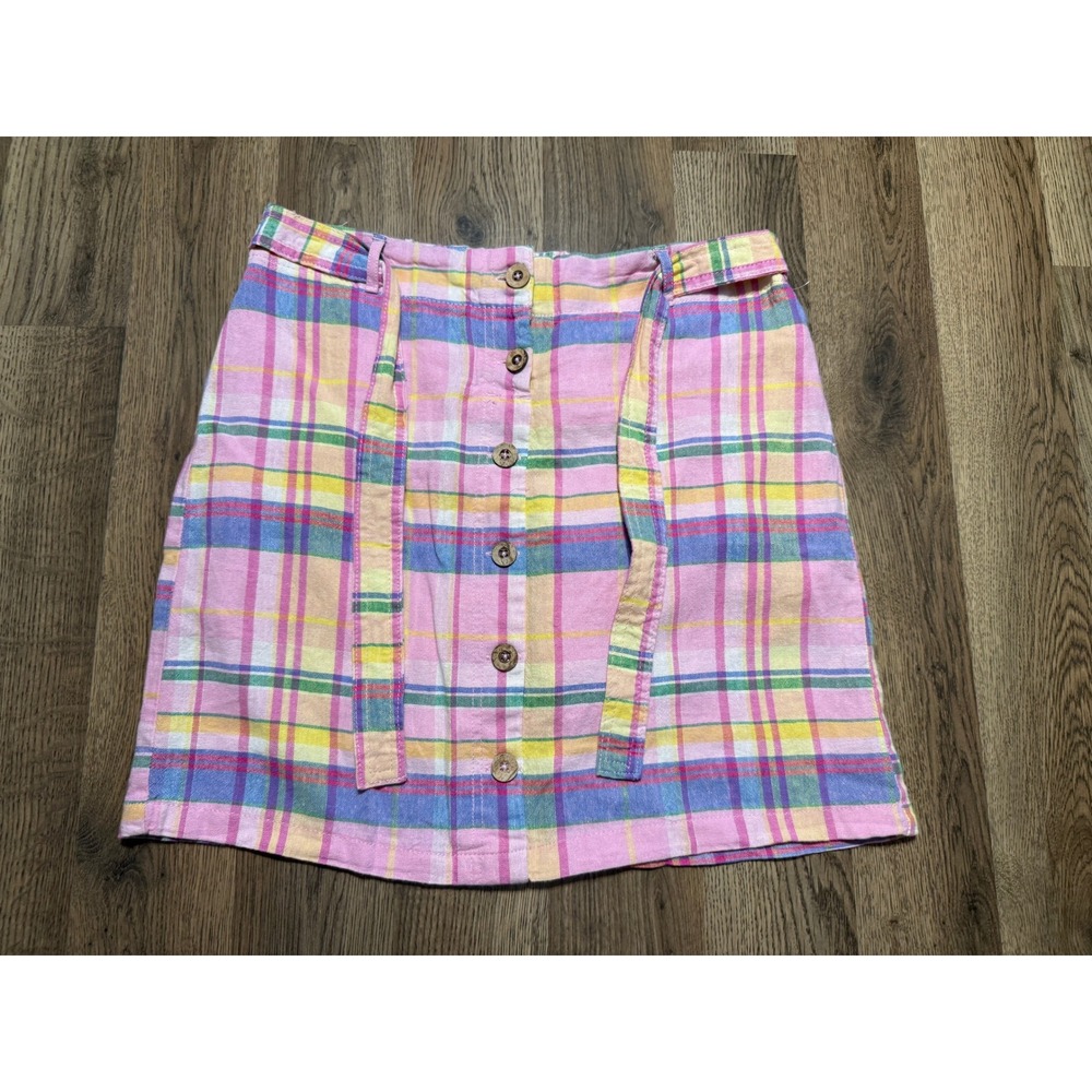da-sh Plaid Mini Skirt Women Small Pink Multi Button Front Linen Blend Excellent